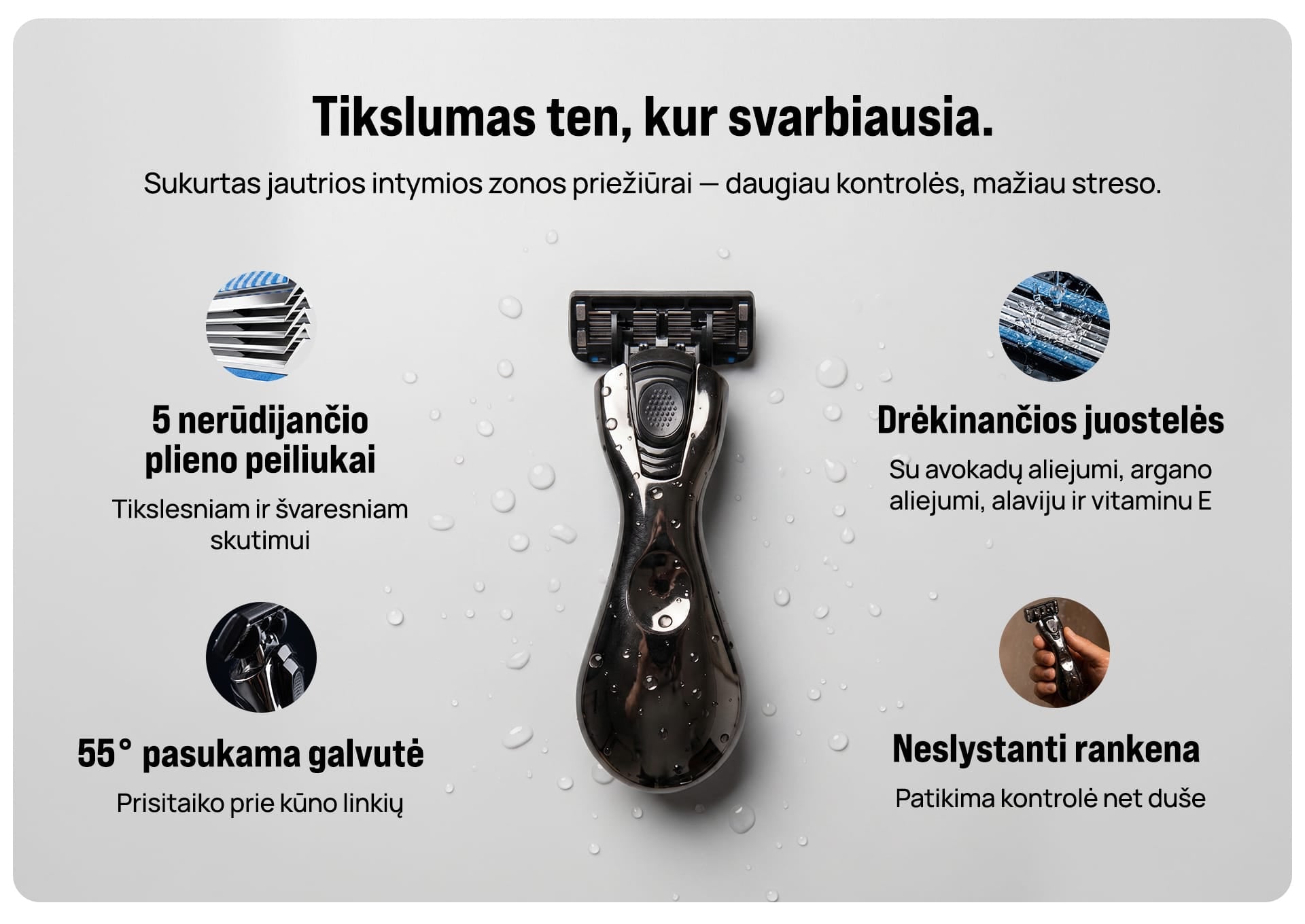 Underblade Shaver peiliukai — sudėtis